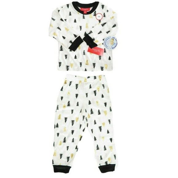 Family Matching Christmas Pajamas Set 2T-3T Kids Sleepwear White Gold/Black Tree - Picture 5 of 9